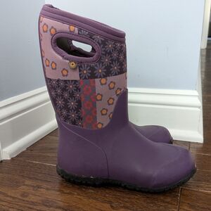 BOGS Girls Purple York Patchwork Pattern Waterproof Winter Boots Size Youth 1